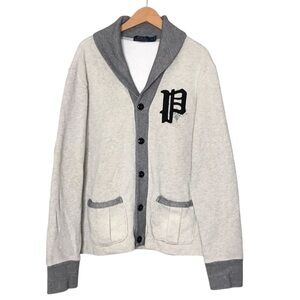 Polo Ralph Lauren Grey Cream Cardigan Varsity Letterman Patch Men's Large